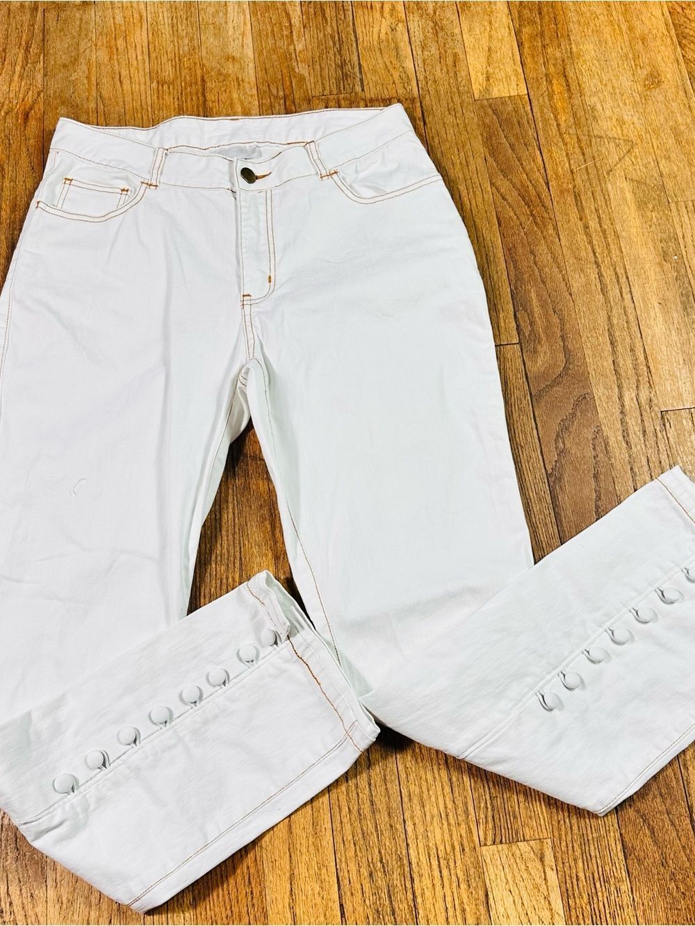 Soft Surroundings White Ankle Button-Cuff Jeans